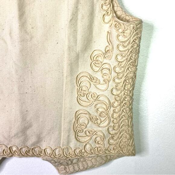 Vintage Cream Vest Ribbon Squiggle Floral Pattern M - Picture 6 of 6